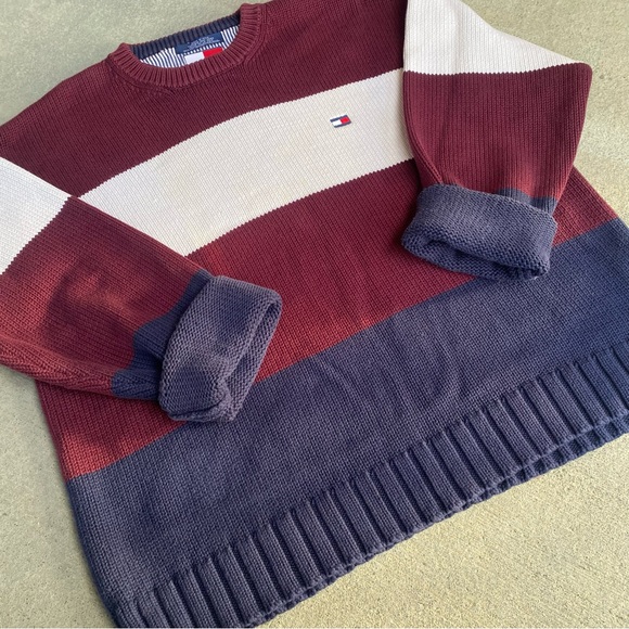 Tommy Hilfiger Oversized Wide Stripe Cotton Knit Crewneck Sweater Size XL - Picture 6 of 16